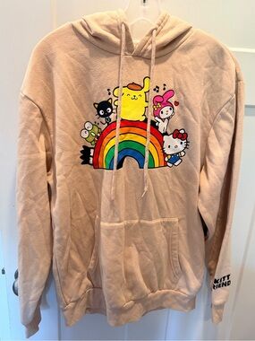 Hello Kitty Rainbow Hoodie Medium Sanrio Graphic Pullover Kawaii Fleece